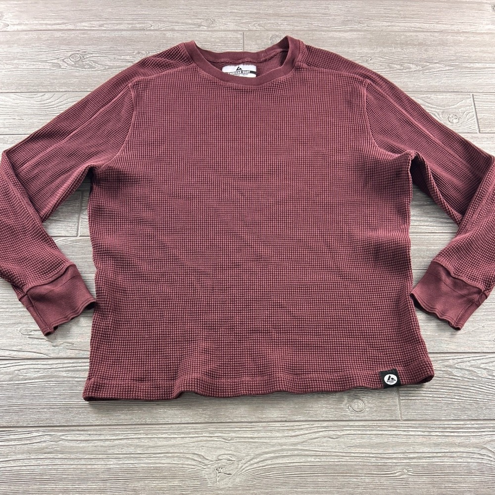 American Giant Mens XXL Burgundy Waffle Knit Thermal Long Sleeve Cotton‎ Shirt